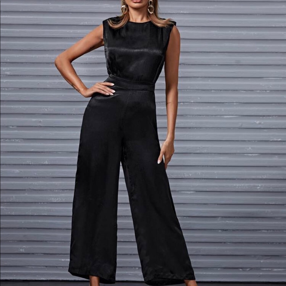 Black satin jumpsuit